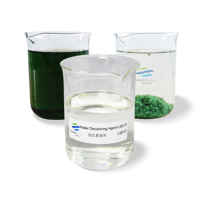 Agente de descoloração de água PolyDCD Dicyandiamide Formaldeído Resina Quaternária Amônio Cationic Copolímero Excelente eficácia na descoloração, floculação e remoção de COD